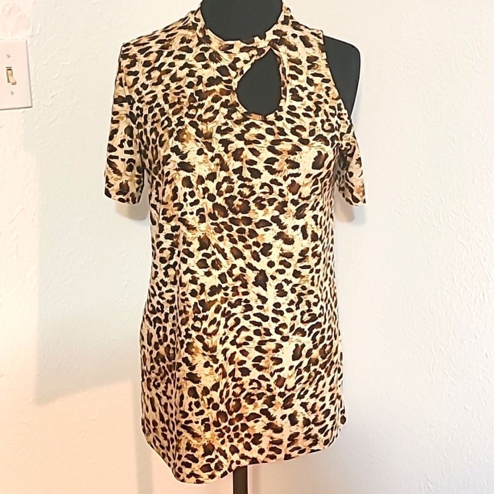 Leopard Print One Cold-Shoulder Mini-Dress, Size Medium,  NWOT